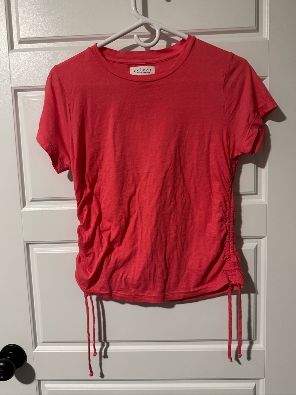 NWOT Velvet by Graham & Spencer Side Tie T-Shirt, Coral Pink, Size Large